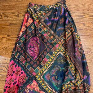 Farm Rio Printed Midi Skirt – Multicolor silk printed, Size S